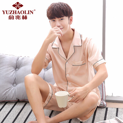 

YUZHAOLIN Pajama Spinning Silk Silk Short Sleeve Two-Piece Set