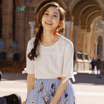 

INMAN 2018 summer new literary embroidery bow in the sleeves shirt shirt female 1882012558 white