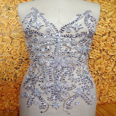 

Чистые ручные серебряные кристаллы патчей шить на Rhinestones applique 42 * 32cm DIY платье аксессуар