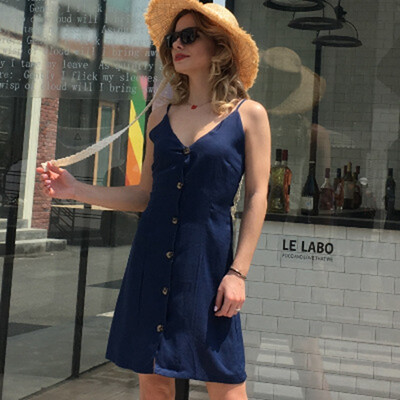 

Try Everything Cotton Summer Dress Women 2018 V Neck Button Casual Dress For Women Backless Summer Dresses Strapless dress