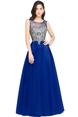 

Sleeveless Appliques Prom Dresses A-line Floor-Length Evening Gown