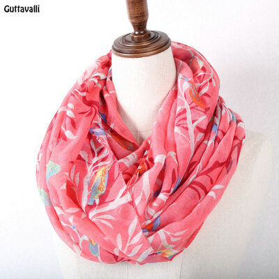 

Guttavalli Women Fresh Shine Animal Birds Ring Shawl Чистая леди Романтические деревья Петля Шарф Мягкая девушка Цветочные шармы Бесконечные шарфы