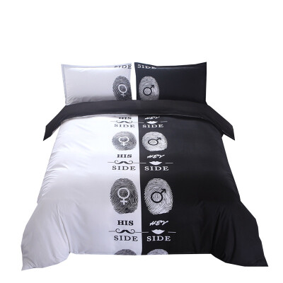 

iDouillet His Her Side Bedding 3pcs Duvet Cover Set & 2 Pillowcases Queen Size Fingerprint Desgin Black White