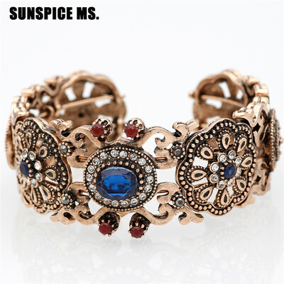

SUNSPICE MS Vintage Turkish Women Love Bracelet Bangle Hollow Flower Cuff Pulseiras Charms Браслет Индийские украшения Этнические