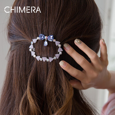 

Chimera Hair Accessories Headdress Beautiful Alloy Crystal Full Diamond Bow Circle Hair Clip Top Clip Spring Clip Purple