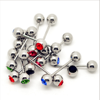 

10PC hot stainless steel 161616MM tongue nail crystal tongue perforated hip-hop girl fashion tongue ring piercing jewelry