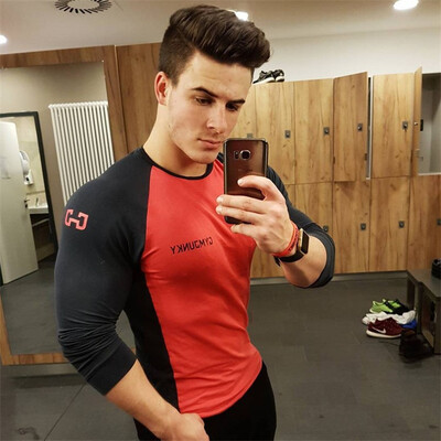 

Muscle Dr brothers mens autumn&winter new fitness sports outdoor training tight long-sleeved sets of T-shirt