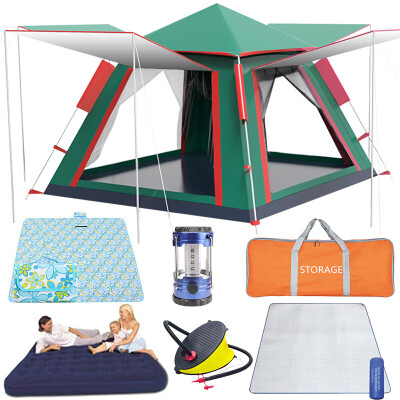 

Antarctic outdoor tent travel camping tent 3-4 people rainproof sunscreen tent set moisture mat picnic mat tent light inflatable bed four sides open window army green