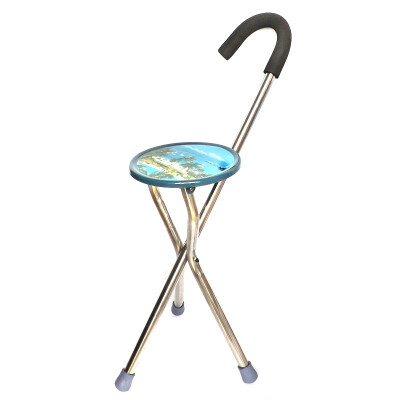 

Happy smile on the cane stool tripod Walker
