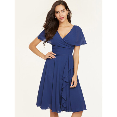 

CAZDZY V Neck Short Sleeves A Line Cocktail Dress