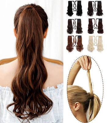 

Rhyme Dark Brown 20 110g Curly Ponytail Wig Wrap Around Synthetic Hair Clip in Hair Extensions Long Natural Wavy Hair piece Pony