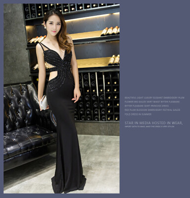 

Fishtail Slim Sexy Deep V Hollow Evening Party Dress Banquet Nightclub Long models Evening