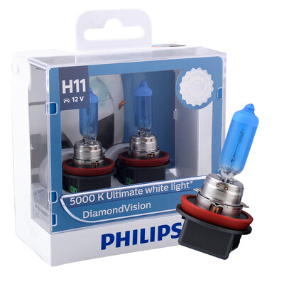 

Philips PHILIPS blue diamond light car bulb headlights halogen lamp high beam lamp low beam 2 sticks H11 5000K