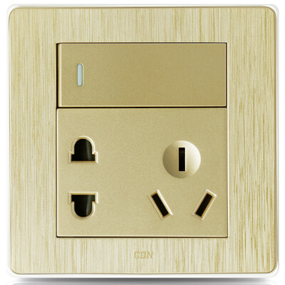 

Sidon CDN switch socket open double-controlled five-hole wall switch socket DJ-K012ES warranty 10 years 3D brushed gold sharp series