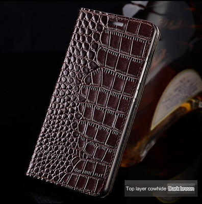 

Genuine Leather flip Case For iPhone 6 7 8 Plus X Crocodile Flat Texture phone cover