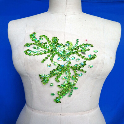 

Ручной светло-зеленый кристалл отделка патчей шить на Rhinestones applique с камнями бисер блестки 24 * 18 см для аксессуаров для одежды