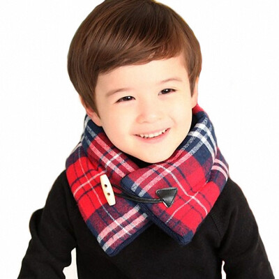 

Children Scarf Ring England Style Color Tartan Horn Button Warm Winter Clothing Accessories New Year Gifts