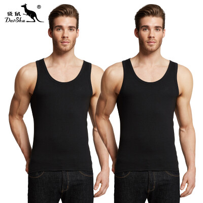 

Kangaroo DaiShu 2 pieces mens vest mens cotton casual sports tide mens vest bottoming shirt black black M