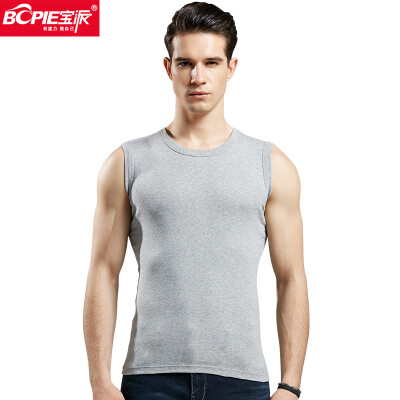 

Bao Pai BOPIE mens vest mens cotton wide shoulder fitness vest Slim bottoming shirt 6601 hemp gray round neck XXL 180105