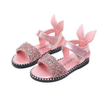 

2018 Hot Sale Baby Girl Sandals Fashion Bling Shiny Rhinestone Girls Shoes With Rabbit Ear Kids Flat Sandals 13-22CM