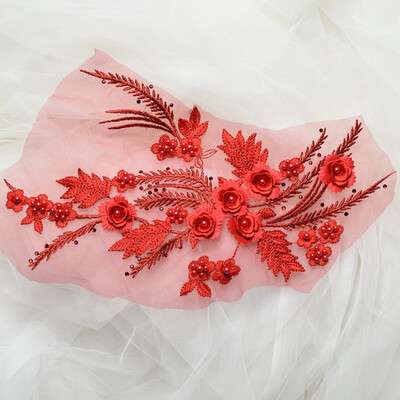 

Multicolor Dimensional lace applique trim patches with beads 34x25cm