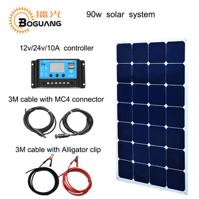 

BOGUANG 90w Waterproof Aluminum Back solar panel system module 10A controller cable MC4 connector DIY kit 12v battery power solar