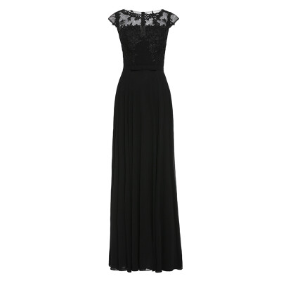 

CAZDZY Scoop Neck Cap Sleeves Appliques A Line Evening Dress