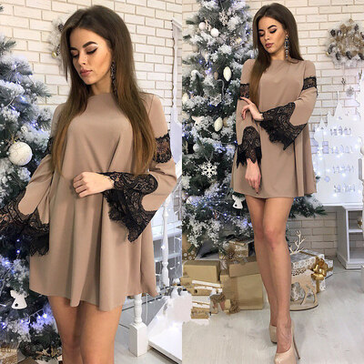 

Try Everything Loose Summer Dress Women 2018 Flare Long Sleeve Casual Dress Summer White Lace Mini Dress Splicing Womens Dress