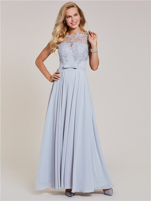 

CAZDZY Scoop Neck Cap Sleeves Appliques A Line Evening Dress