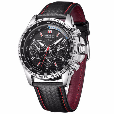 

MEGIR Sport Mens Watches Top Brand Luxury Quartz Men Watch Fashion Casual Black PU Starp Clock Men Big Dial Erkek Saat
