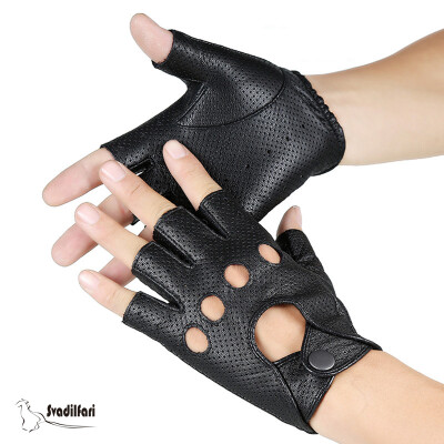 

Wholesale New 2018 Hot Sale Driver Night Club Couples gloves Gothic Punk Rock Show Genuine Leather Half finger Fitness gloves