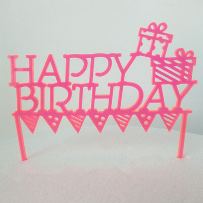 

MEYA Fluorescence Pink Happy Birthday Cake Topper Acrylic cake Toppers Decoration for Special Event