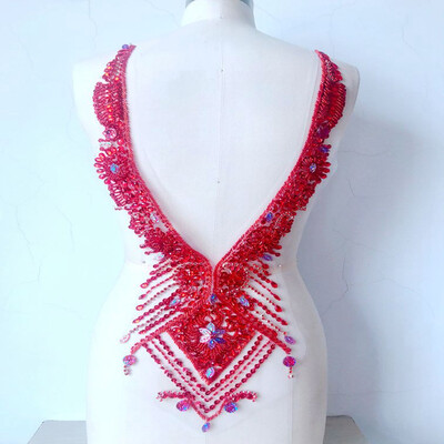 

hand made sew on red Rhinestones applique on mesh crystal patches trim 5930cm for dress accessory