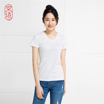 

JZAO Womens short-sleeved T-shirt Cotton V-neck Summer Soft Long-staple cotton