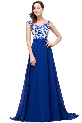 

Royal Blue A-line Evening Pom Dresses Long Formal Party Pageant Bridesmaid Gown