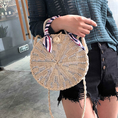 

SGARR Luxury Women Beach Bags High Quality Ladies Small Weave Straw Circular Shoulder Bag New Fashion Female Summer Messenger Bags