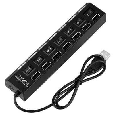 

Huayuan USB 2.0 High Speed 7 Port USB HUB ON/OFF Sharing Switch For Laptop PC Notebook Computer Black