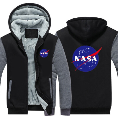 

2018 New USA SIZE Men Winter Autumn Hoodies NASA Space Administration pattern Fleece Coat Baseball Uniform Sportswear Jacket wool