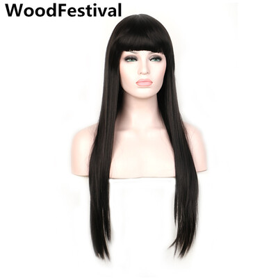 

WoodFestival blondeburgundybrown black long straight wig synthetic hair wigs with bangs cosplay women heat resistant