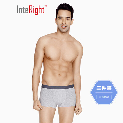 

INTERIGHT underwear mens stretch cotton reinforced mesh mesh antibacterial inner boxer 3 boxed mixed color