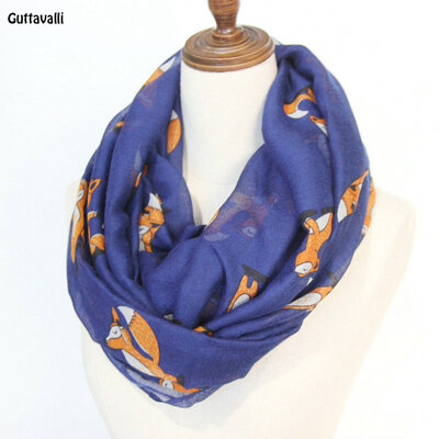 

Guttavalli Women Solid Cute Fox Print Кольцо Шаль Урожай Животные Вискозные Мягкие петли Шарф Зимние Лоури Теплые Бесконечные Шарфы