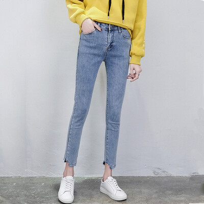 

Yu Zhaolin YUZHAOLIN jeans female Korean version of the simple feet pants fashion wild light pencil pants female feet version light blue XL