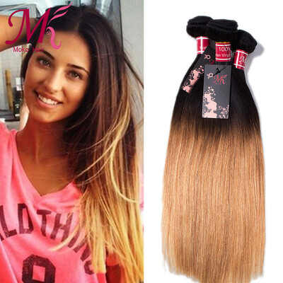 

Moko Hair Two Tone Ombre Brazilian Virgin Hair Straight T1b-27 Human Hair Weaving 3 Bundles Brazilian Straight Hair Extensions