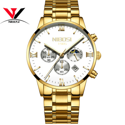 

NIBOSI Famous Brand Watches Men Leather Band Fashion Luxury Full Steel Clock Quartz Wristwatch Male Watch Relogio Masculino Casual