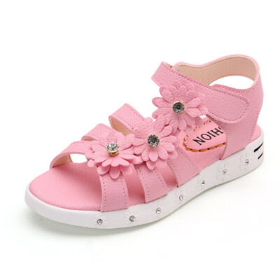 

Kids Flower Beach Sandals Girls Princess Shoes Children New Flower Anti-Slipper Roman Sandals 3 Color Size 27-37