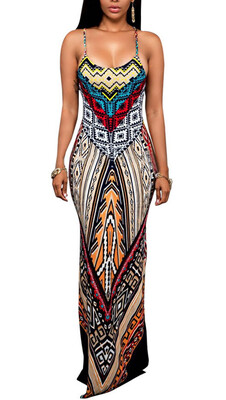 

Bigood Women Occident Boho Floral V Neck Maxi Dress Braces Skirt