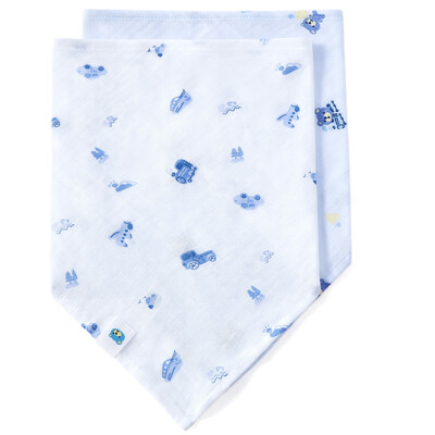 

Cotton era handkerchief saliva towel triangle scarf baby gauze triangle towel 6243 Transportation World Blue Bear Travel 2 Pack