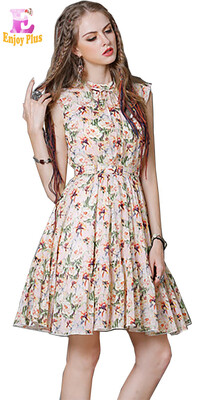 

L High Quality chest 88-99cm cotton elegant new summer 2018 flower print women dress sleeveless floral vintage a line midi