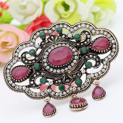

Elegent Turkish Round Hollow Flower Antique Brooch Women Ethnic Vintage Corsage Festival Jewerly Indian Bohemia Hijab Lapel Pins