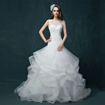 

Lace Hollow Out Bridal Gowns Organza Wedding Dress White Mermaid Dress